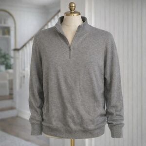 Adidas 100% Cotton Knit 3 Stripe Grey Golf Crewneck Quarter Zip Sweater Medium